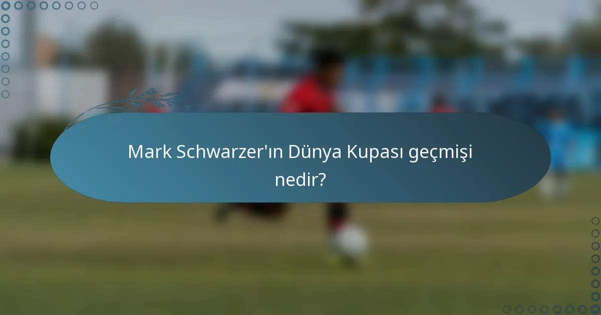 Mark Schwarzer'ın Dünya Kupası geçmişi nedir?