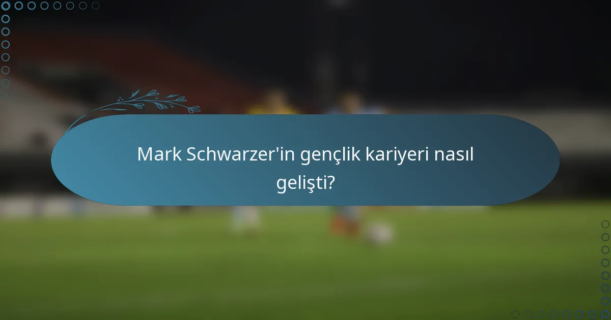 Mark Schwarzer'in gençlik kariyeri nasıl gelişti?