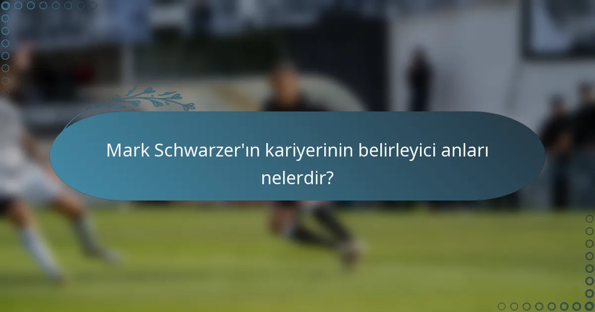 Mark Schwarzer'ın kariyerinin belirleyici anları nelerdir?